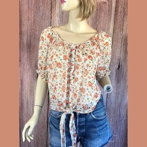 Poetry Semi-sheer Floral Button Up Blouse M
